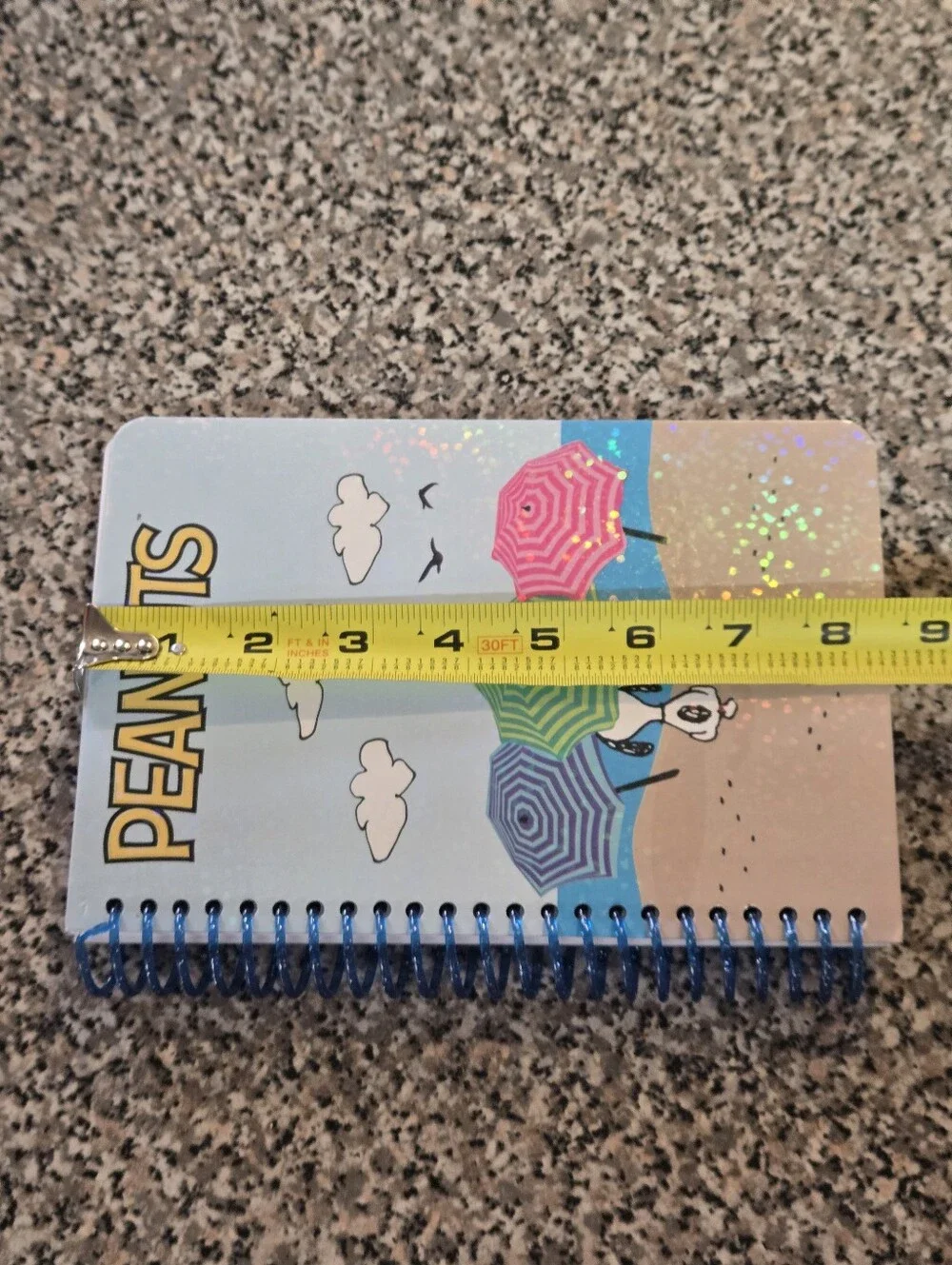 Peanuts Spiral Notebook with Beach Umbrella Design - Blue, Green, Pink